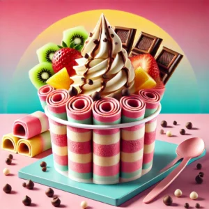 Rolled ice cream with colorful toppings